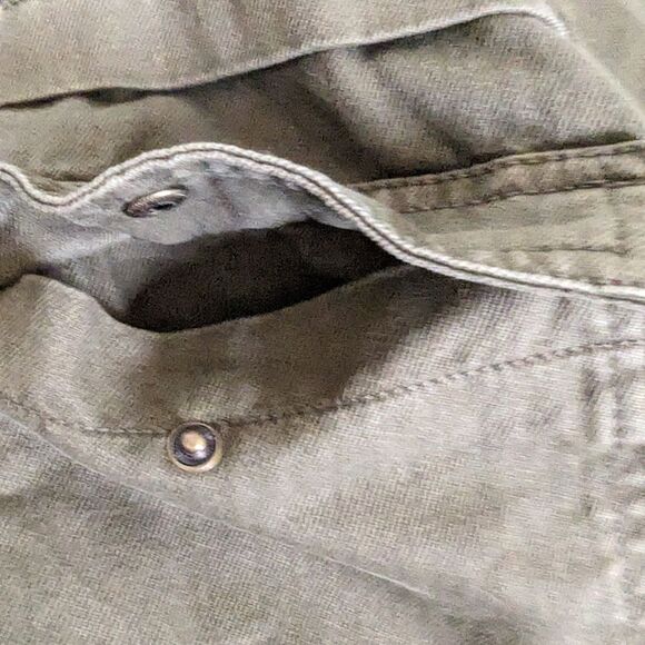 Olive Green 100% Cotton Zip Up Pocket Cropped Jacket S Lightweight Retro - Picture 7 of 7